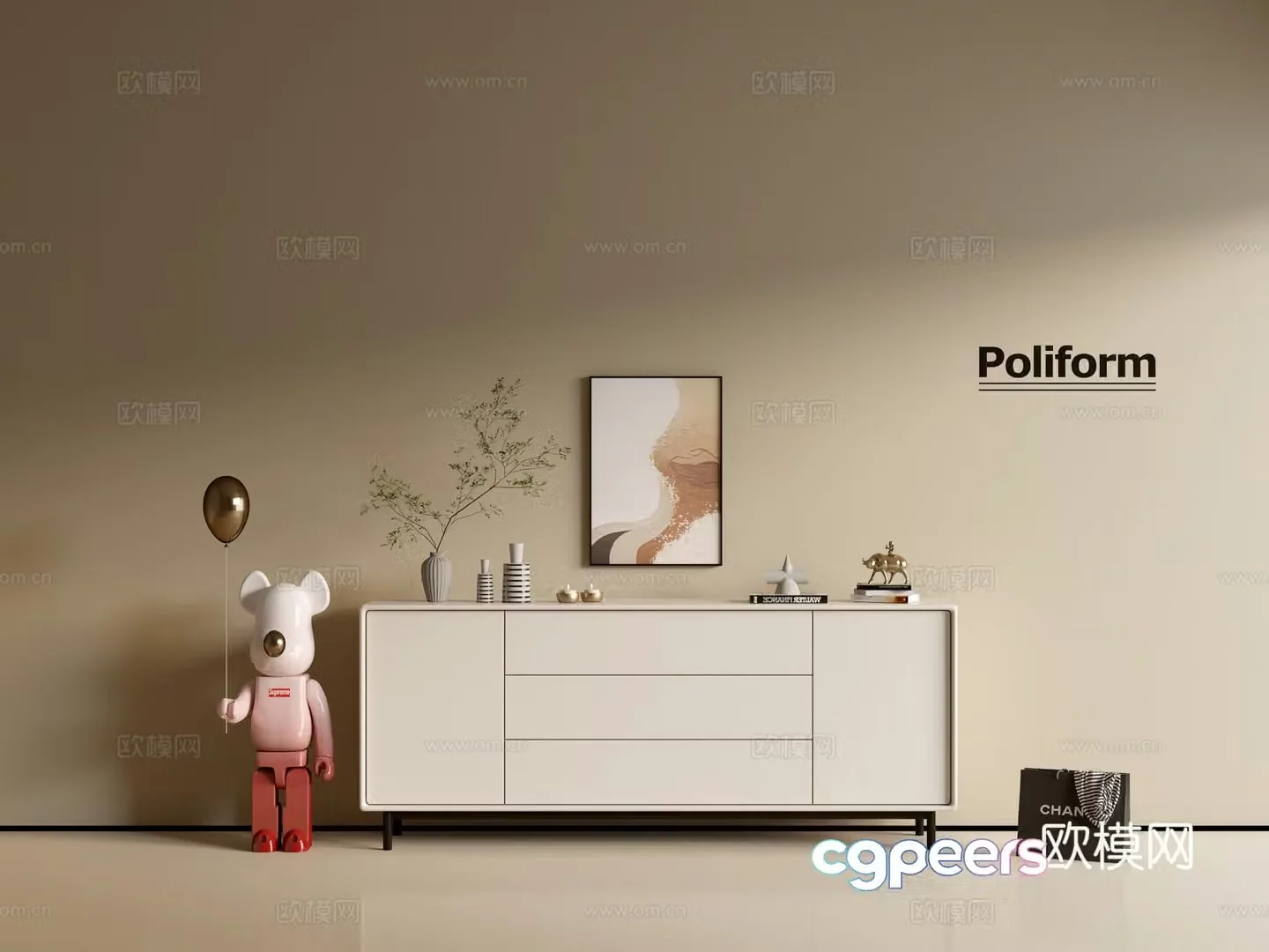 Modern cream wind chest of cabinet ins wind minimalist wind cabinet whole cabinet sideboard balcony cabinet 3d model