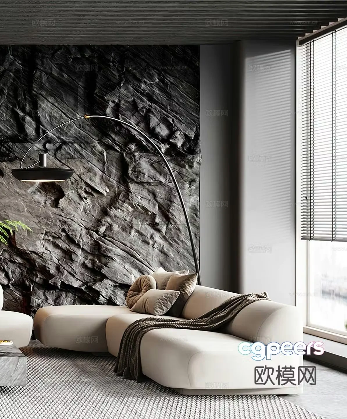 Modern casual sofa single sofa floor lamp leisure chair chaise longue simple stone 3d model