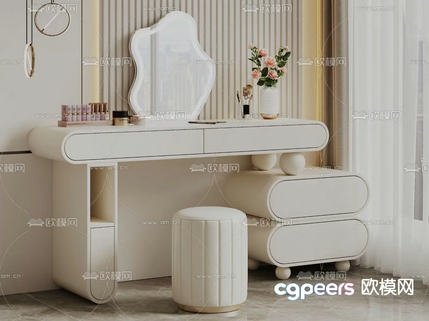 Cream style dressing table dressing table 3d model
