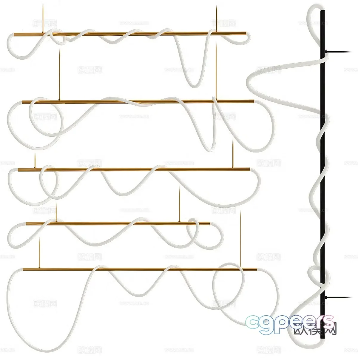 Modern light luxury linear decorative chandelier 3d model