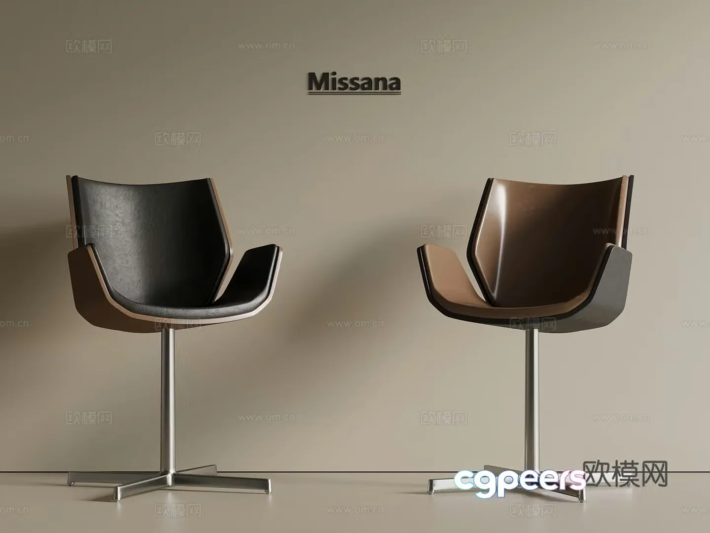 Italian light luxury bar stool leather stool stainless steel stool backrest bar stool 3D model