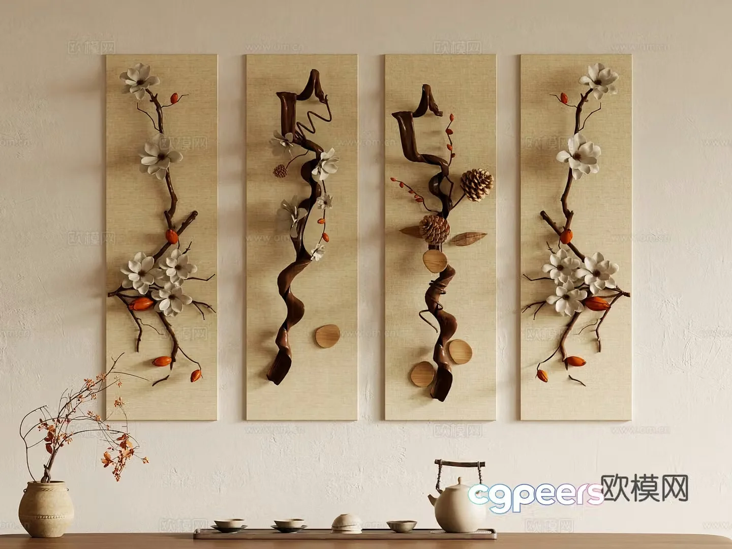 Decorative paintings New Chinese style decorative paintings Wall decoration 3D model