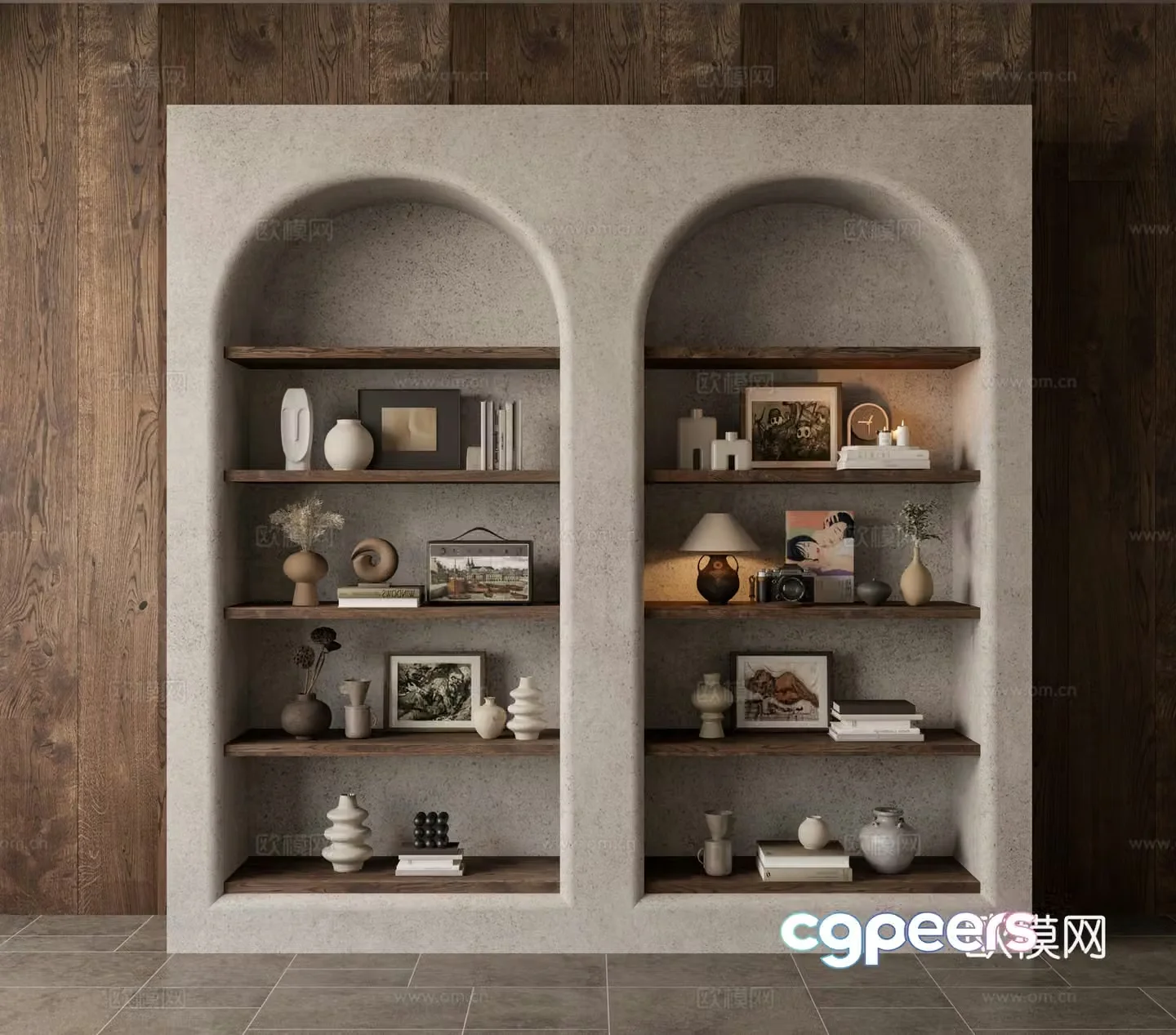 Wasabi Middle Style Bookcase Decorative Ornament Cabinet Combination 3D Model