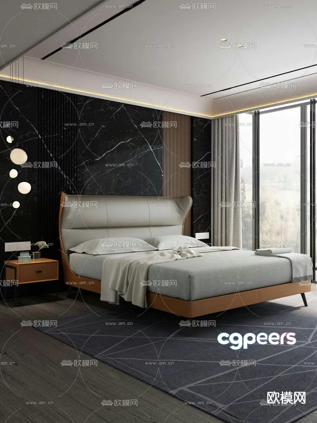 Light luxury double bed 3D model