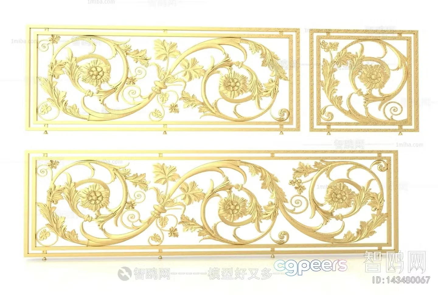 Gold Floral Design 3D Model – 901 – VRAY Render