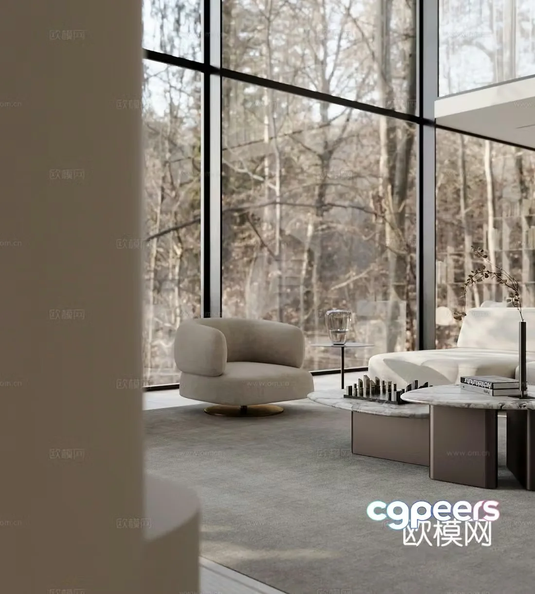 Wasabi Villa Living Room Empty Villa Living Room Villa Sofa Coffee Table Combination Wasabi Style Leisure Chair 3D Model