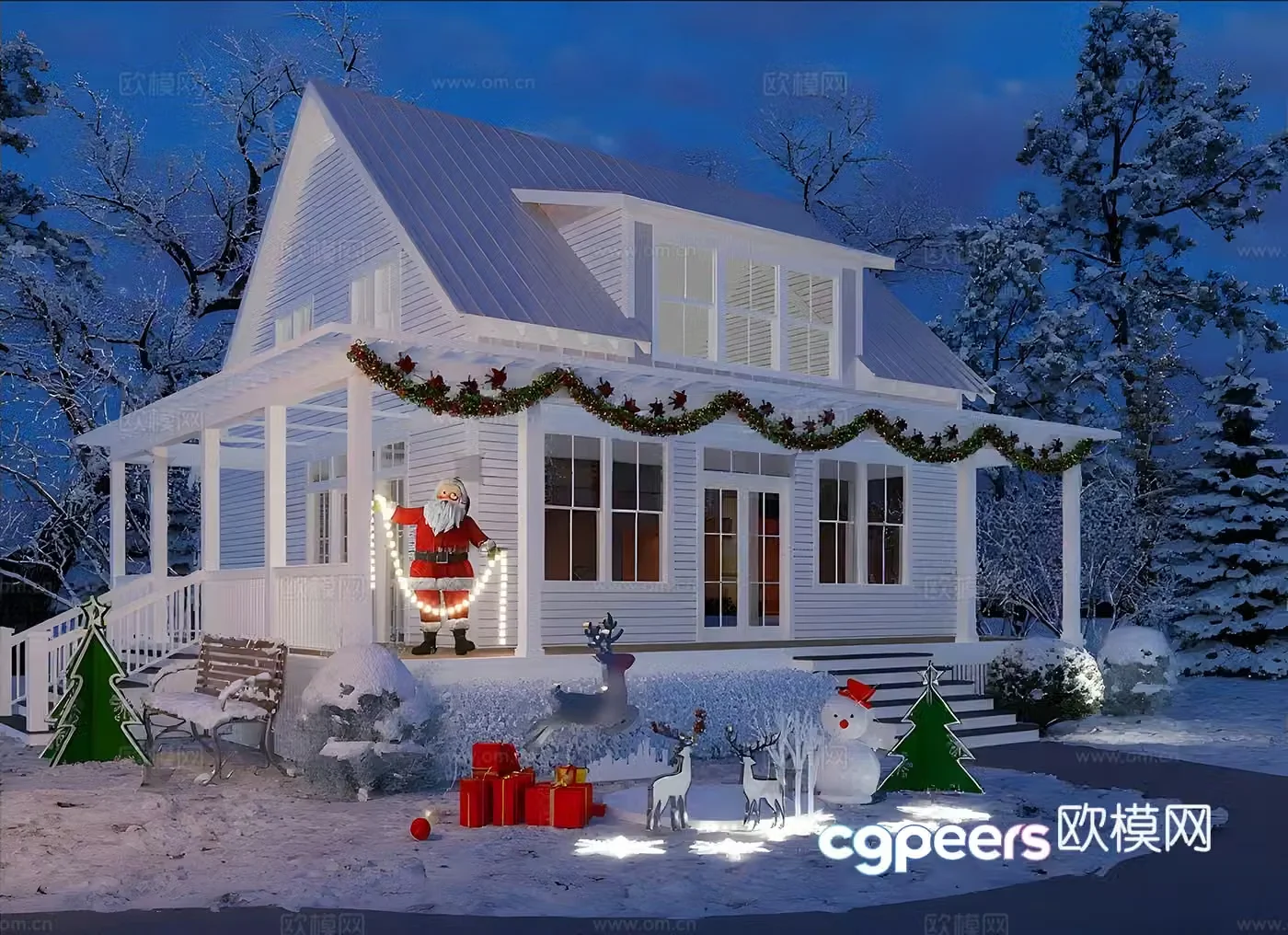 American outdoor scene Christmas decoration snow scene 3d model