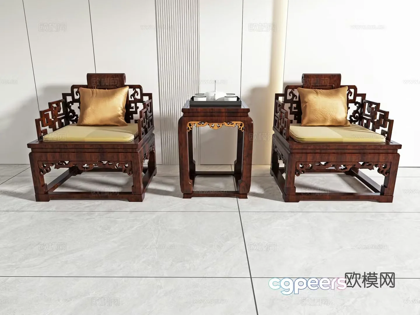 Chinese casual chair combination 3D model