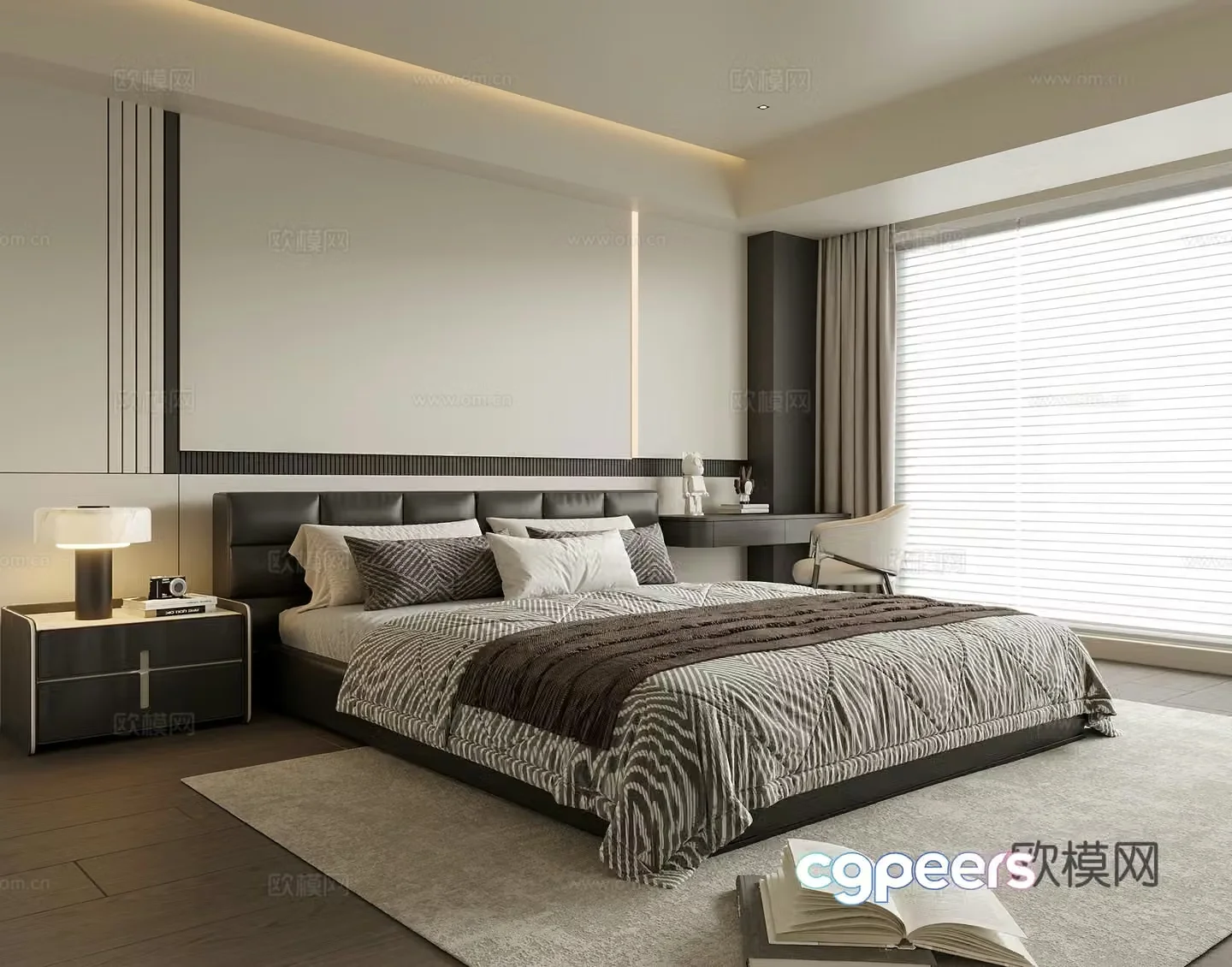 Modern bedroom Double bed nightstand 3d model