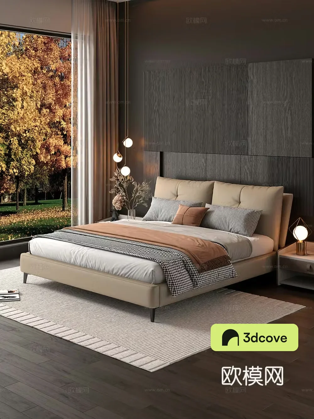 Bedroom and home double bed nightstand minimalist bed decoration hanging painting