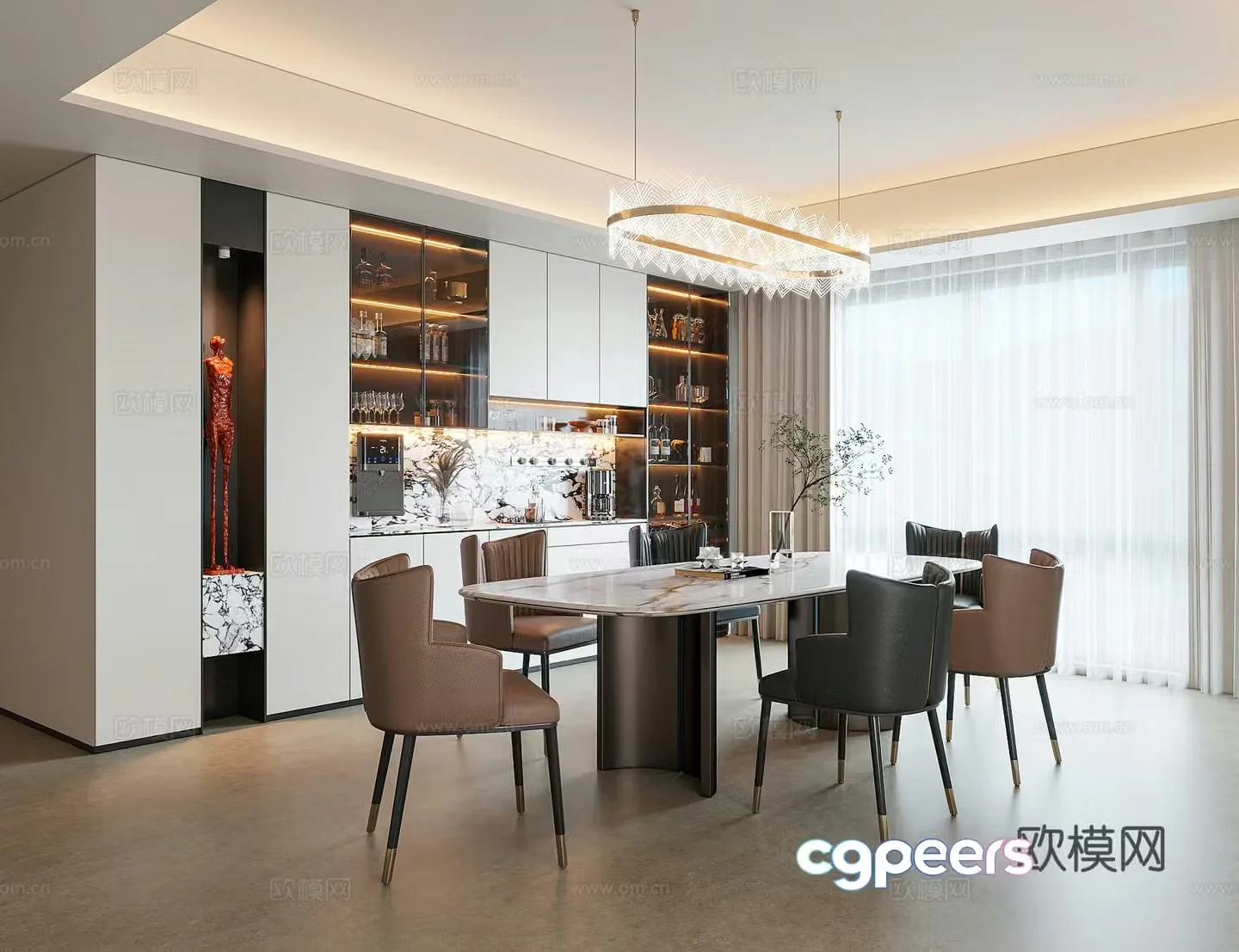 Modern light luxury restaurant 3D model