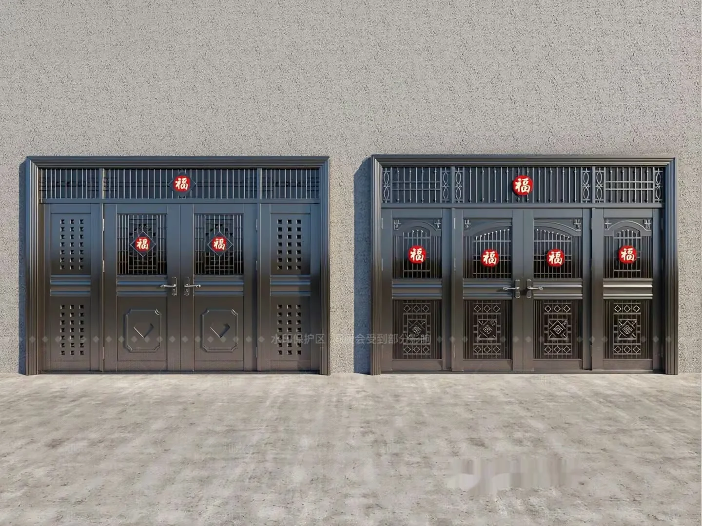 Two Ornate Doors With Chinese Characters 3D Model – 3551 – VRAY Render