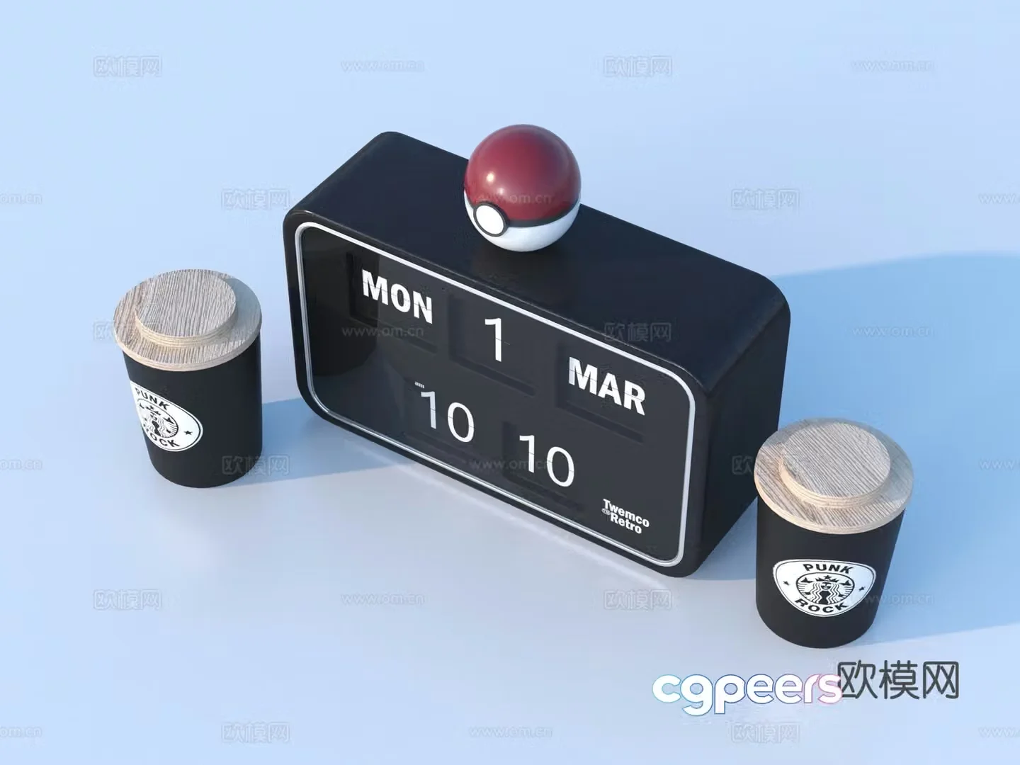 Modern decorations ornaments alarm clock drinks 3d model