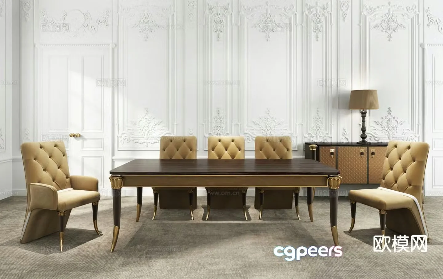 Villuss Italian light luxury dining table and chairs 3D model