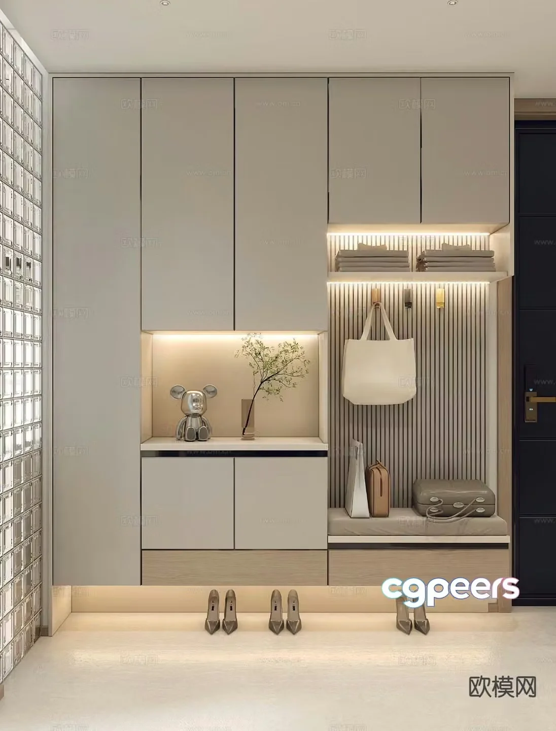 Modern home entrance shoe cabinet 3D model