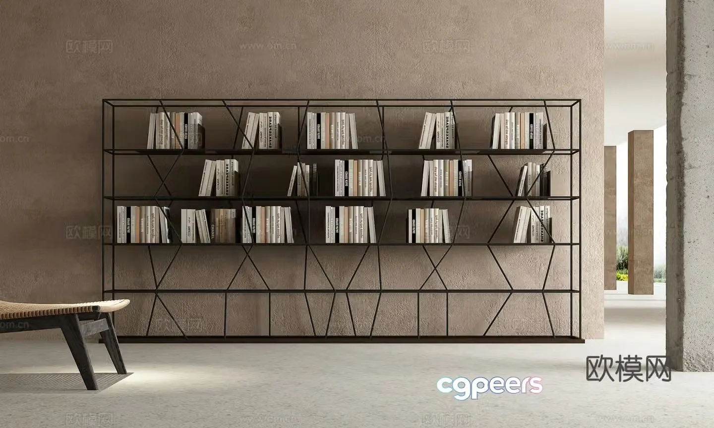 Italian bookcase Iron metal bookcase 3d model