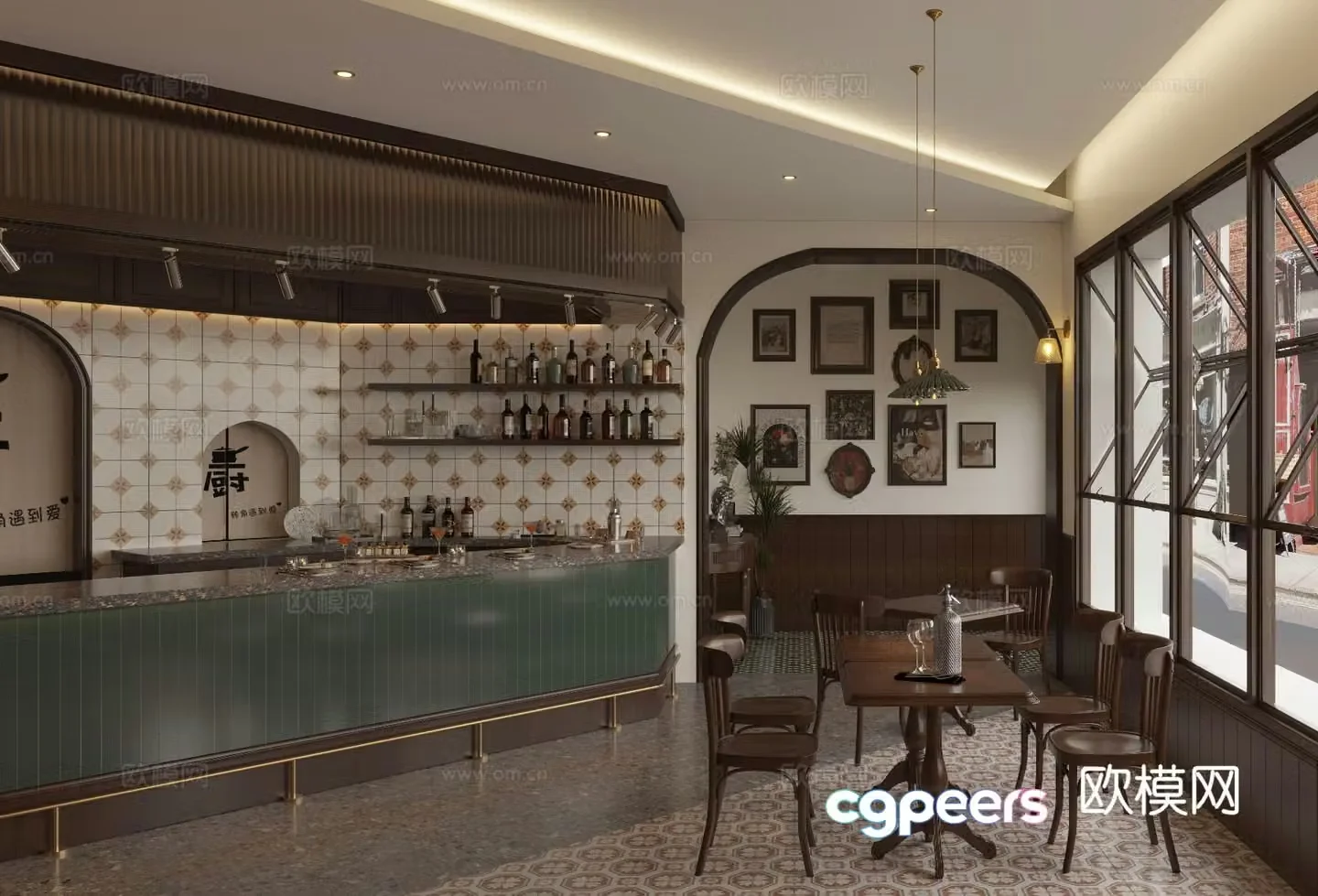 American coffee shop cafe 3d model