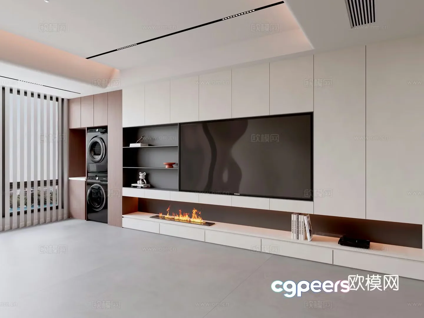 Modern creamy living room light luxury TV background wall creamy TV background wall full wall TV cabinet 3D model