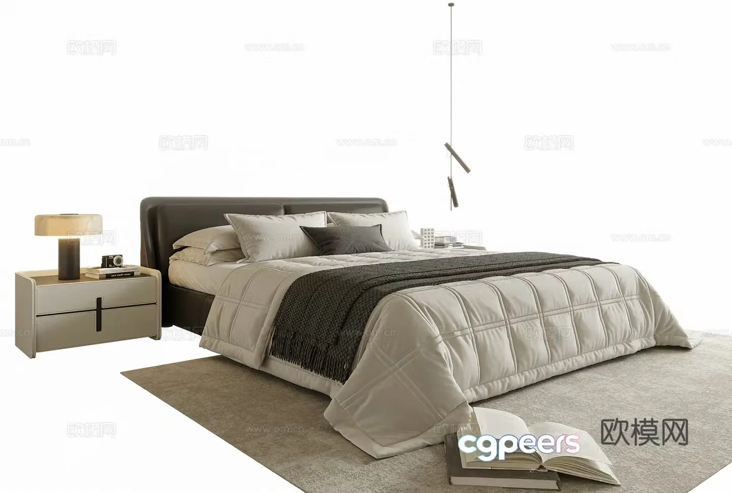 Modern double bed bedside table bedside chandeliers 3d model