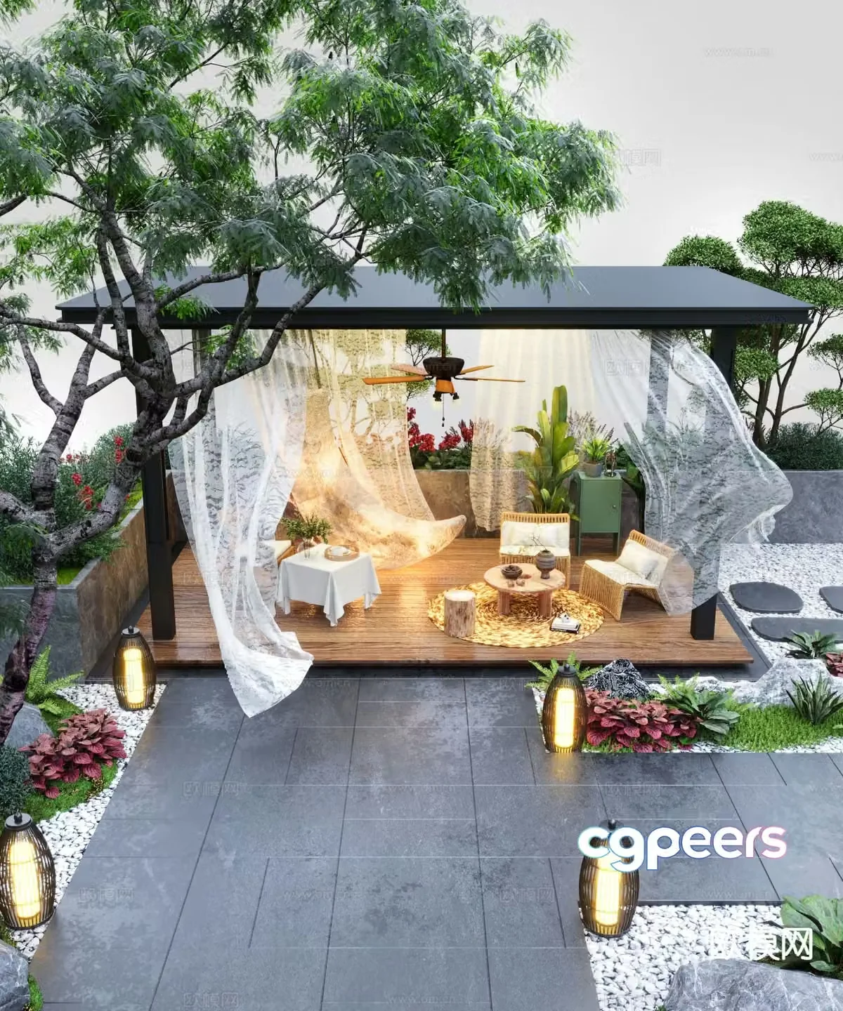 Courtyard landscape garden 3d model