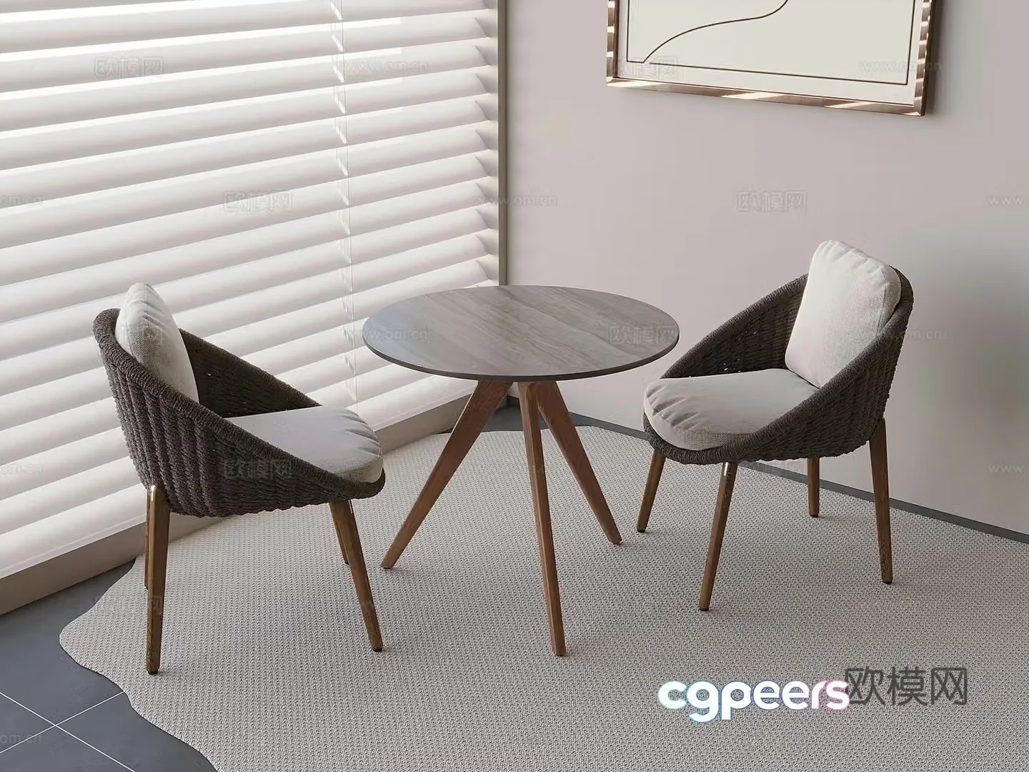 Modern solid wood casual table and chairs Tea table and chairs 3d model