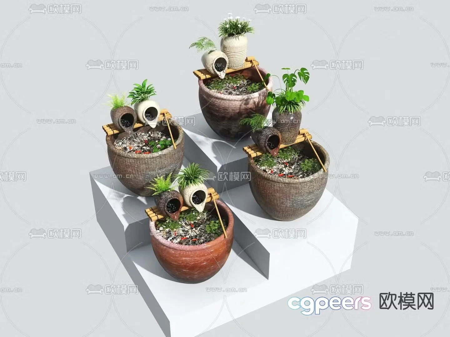 Chinese ancient water tank fish pond 3D model