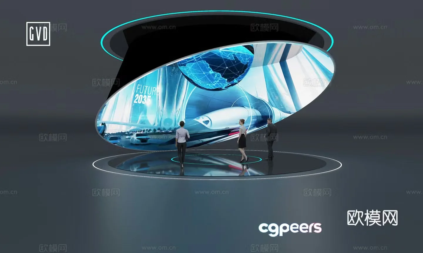 Modern Science and Technology Exhibition Hall Dome Screen Device Ring Screen Device Semi-circular Dome Screen Projection Screen Interactive 3D Model