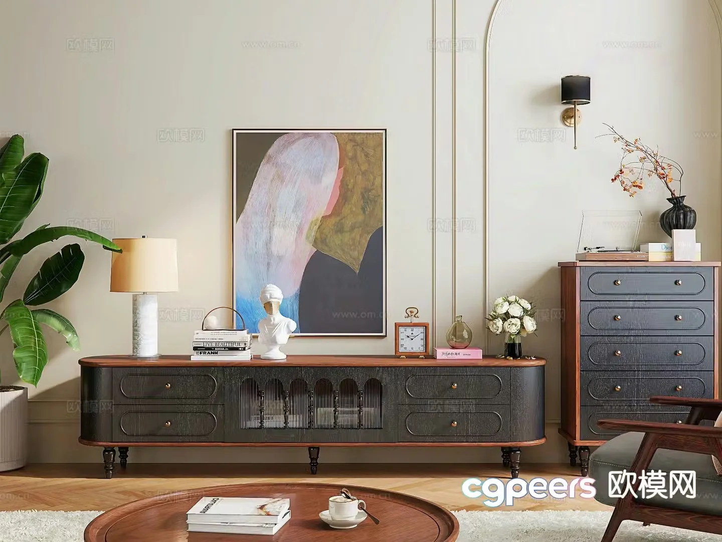 French TV cabinet chest 3d model