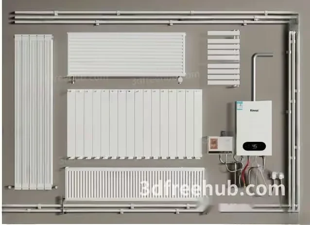 A Wall Of White Radiators 3D Model – 20547 – VRAY Render