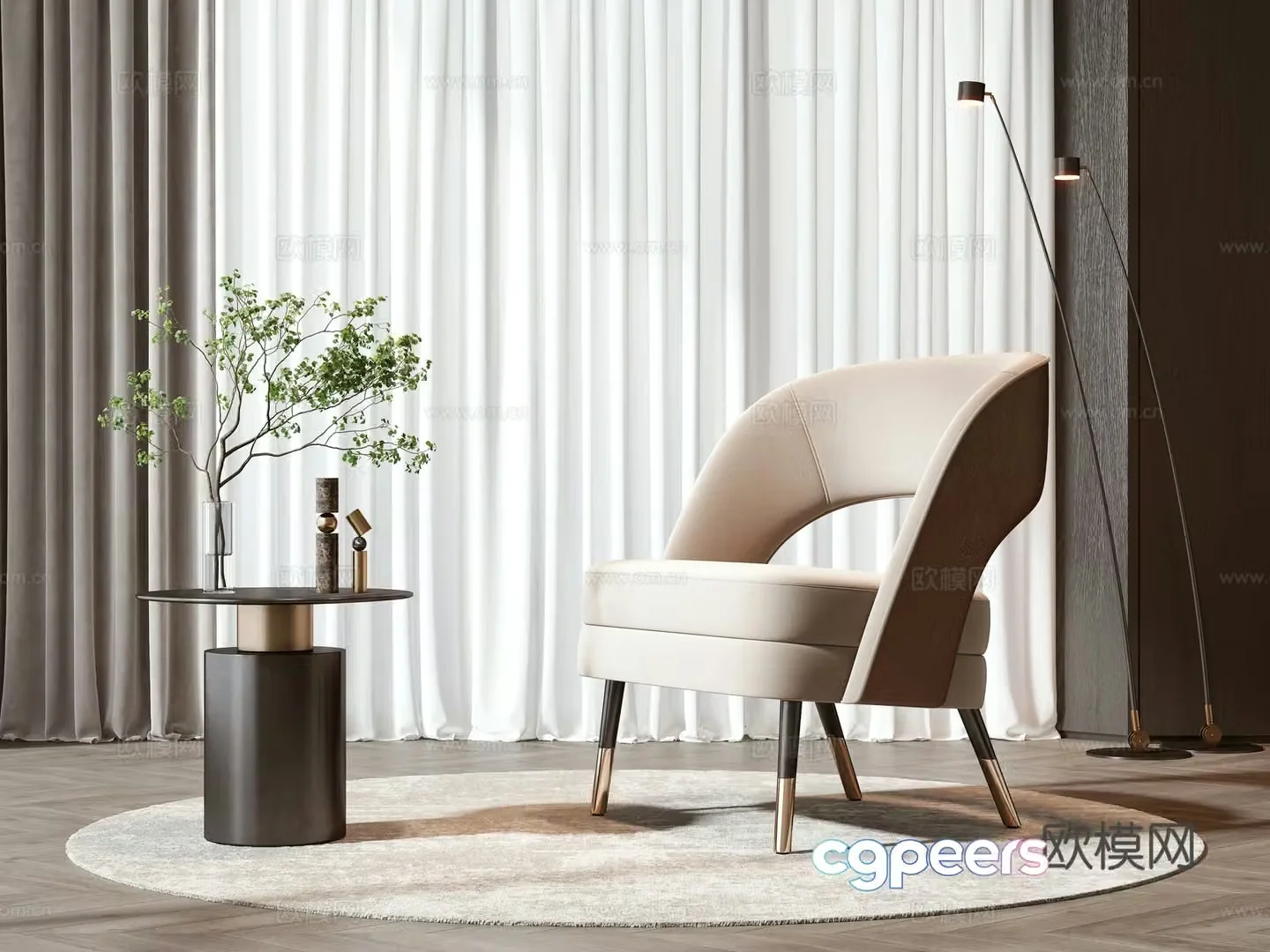 Simple European leisure chair coffee table combination 3D model