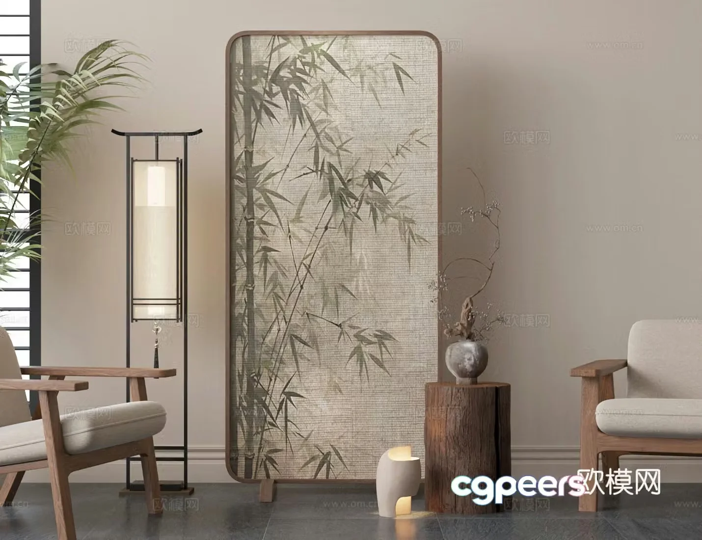 New Chinese-style screen movable screen 3d model