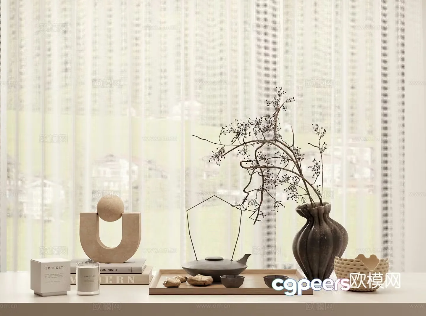 Wabi-sabi tableware vase books 3d model