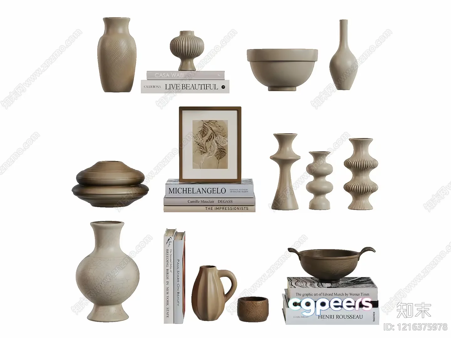 Vases And Books 3D Model – 13875 – VRAY Render