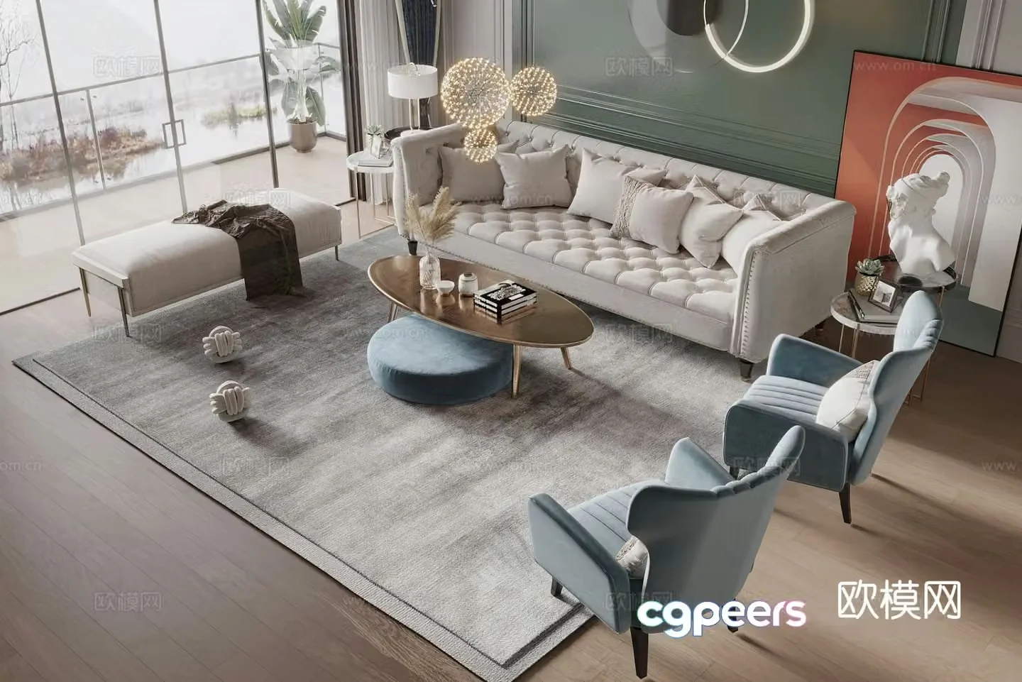 French upholstered sofa button sofa modular sofa 3D model
