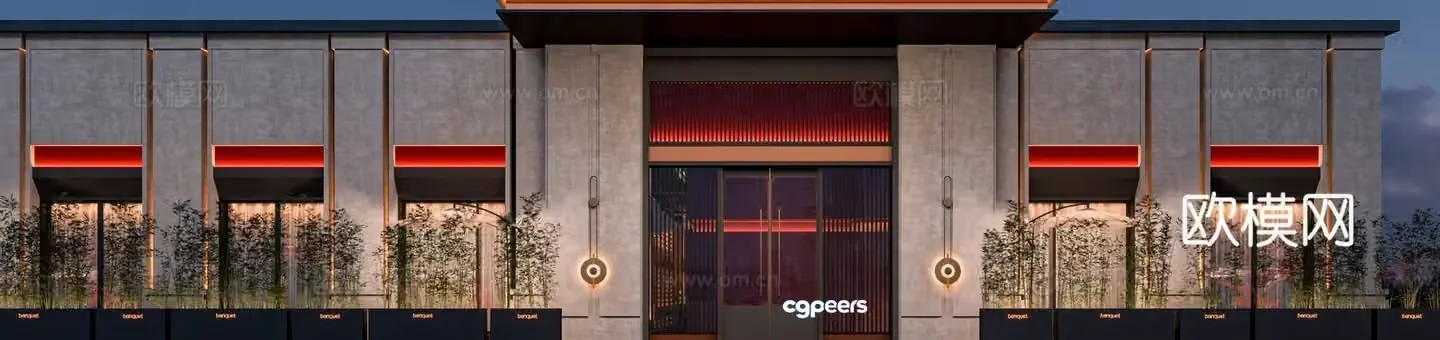 Modern restaurant facade restaurant door 3d model
