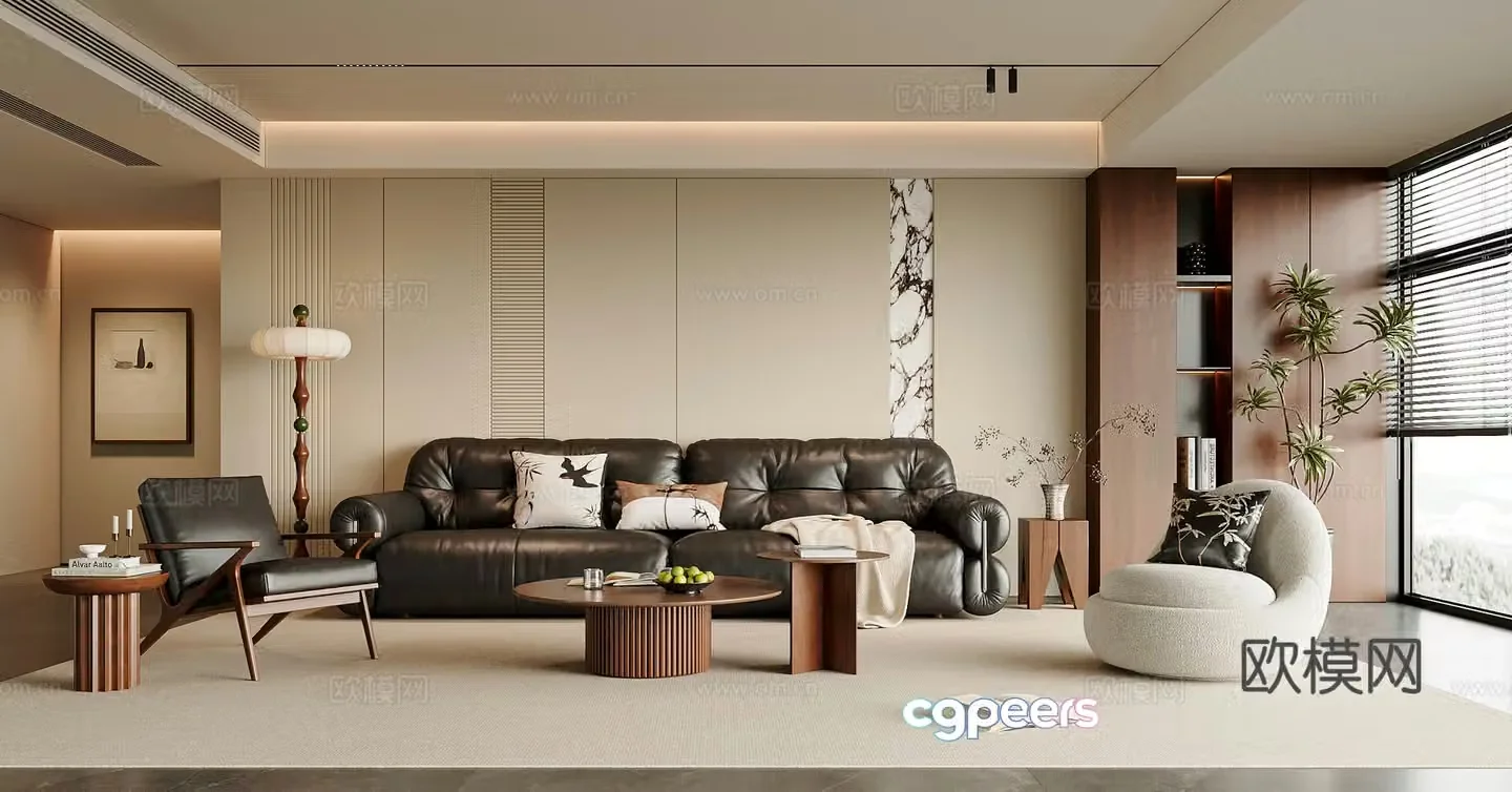 Modern medieval living room sofa and coffee table combination leisure chair coffee table floor lamp living room 3D model