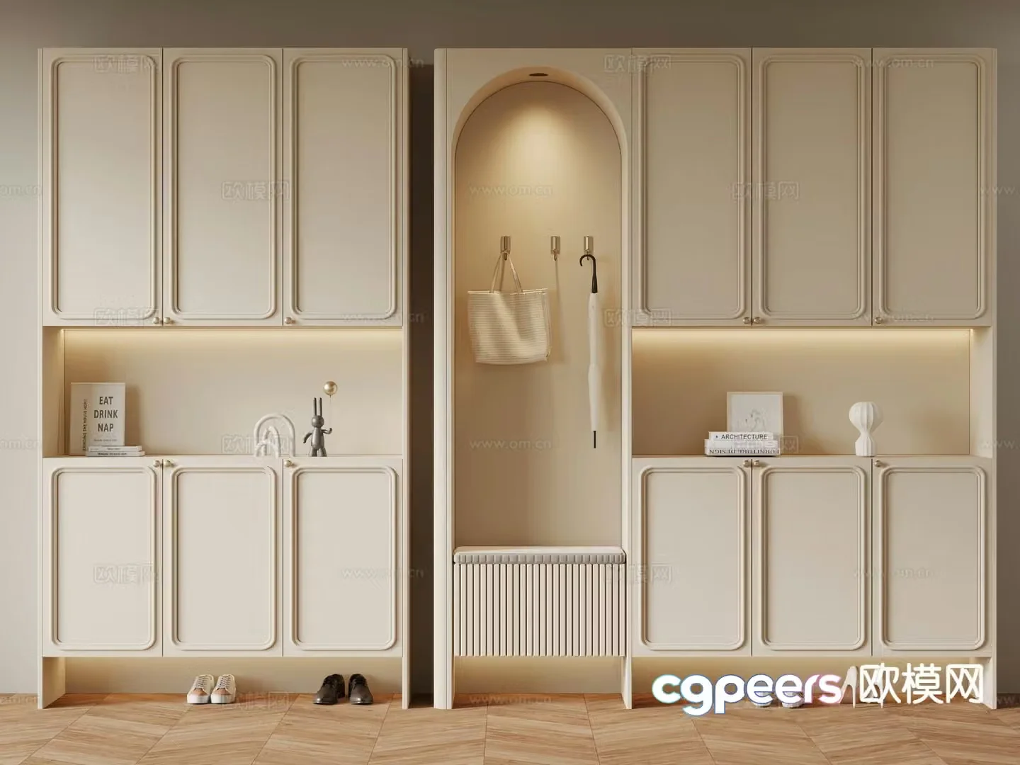 Cream style shoe cabinet custom cabinet 3d model