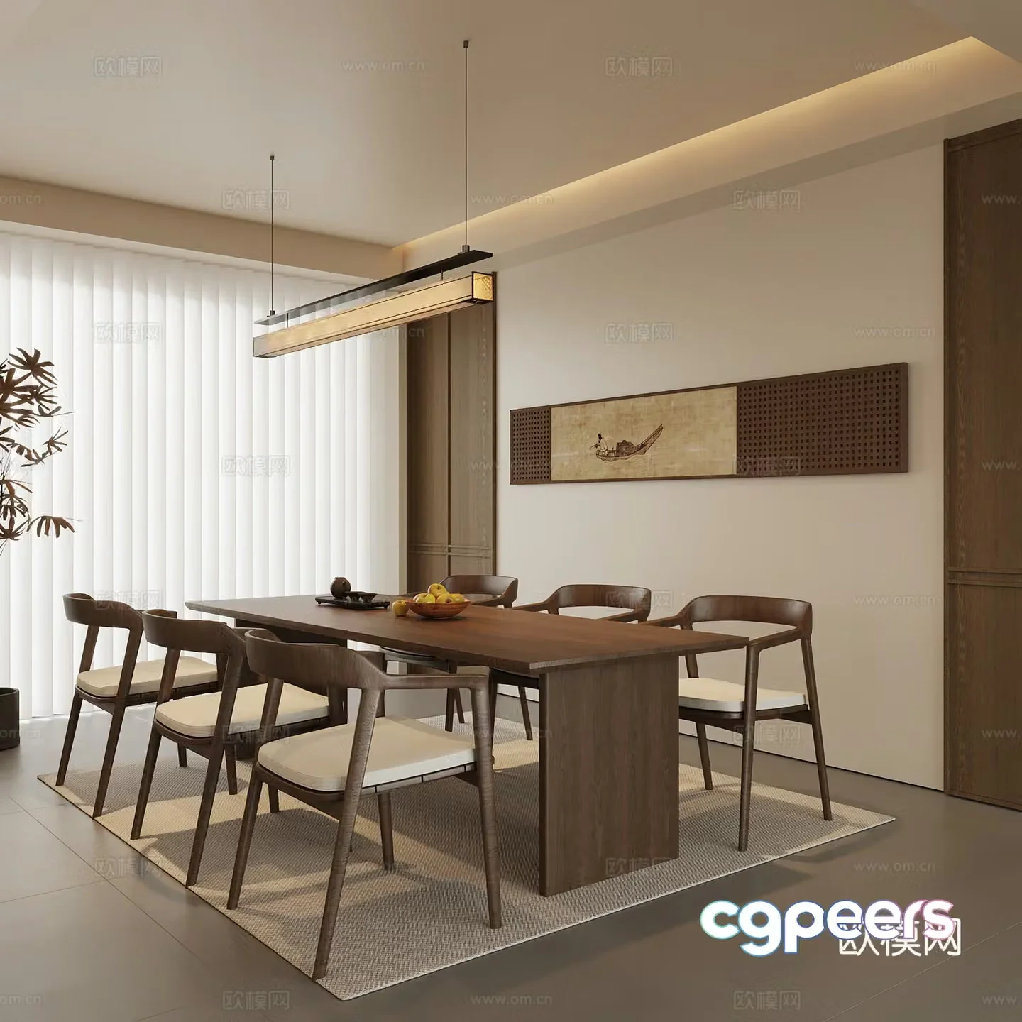 New Chinese restaurant dining table and chair 3D model