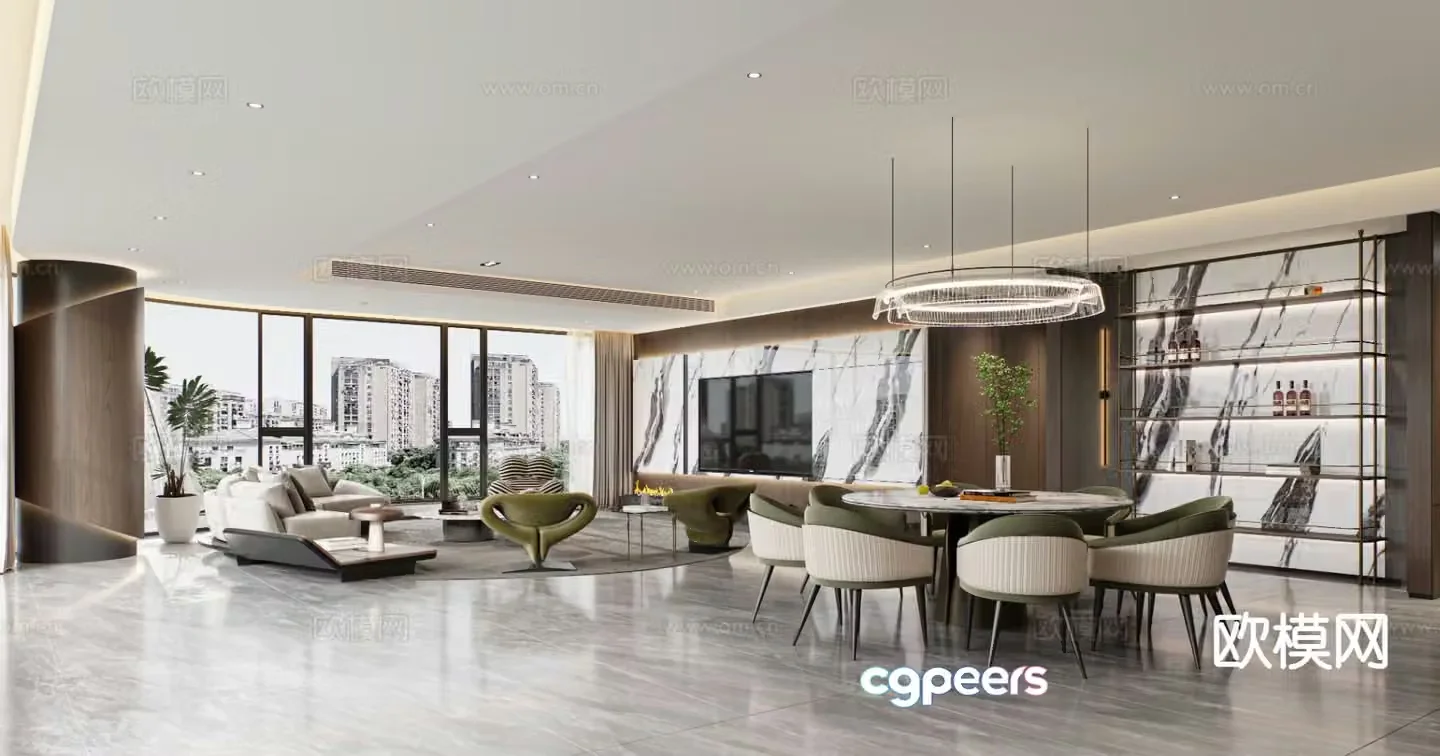 Light luxury restaurant large flat floor restaurant 3D model