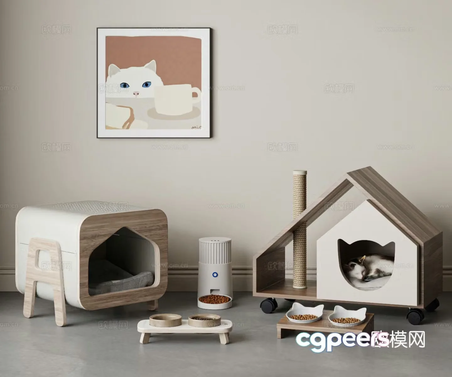Modern pet supplies cat nest cat cat automatic feeder cat bowl 3d model