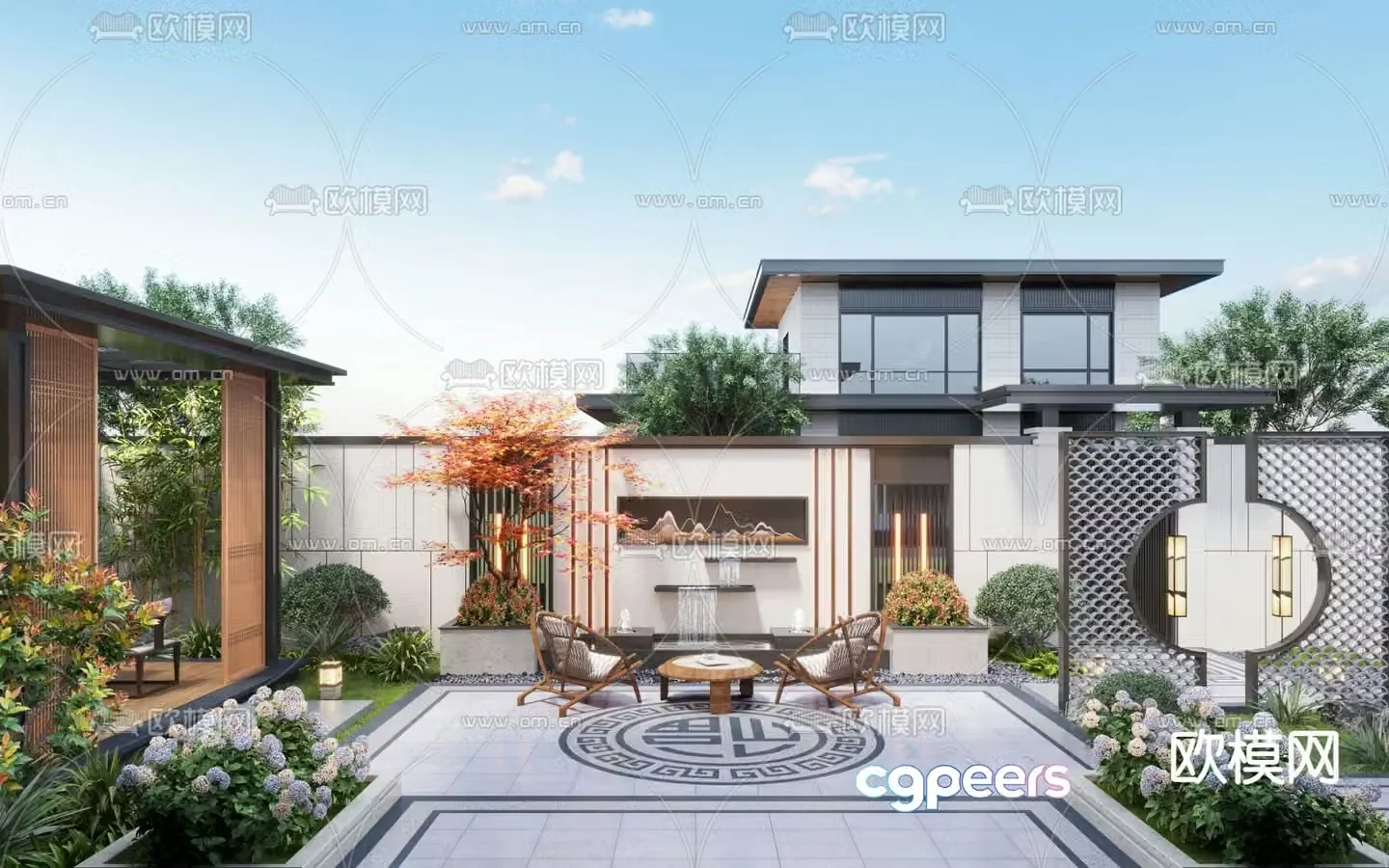 Villa courtyard garden 3d model