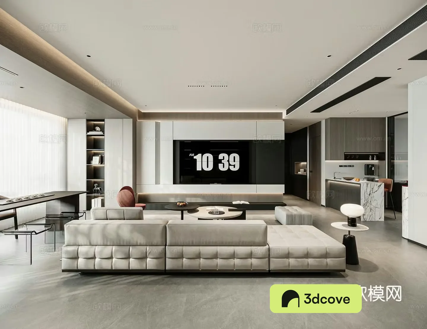 Italian light luxury open living room simple horizontal hall sofa and coffee table combination dining table and chair combination bar