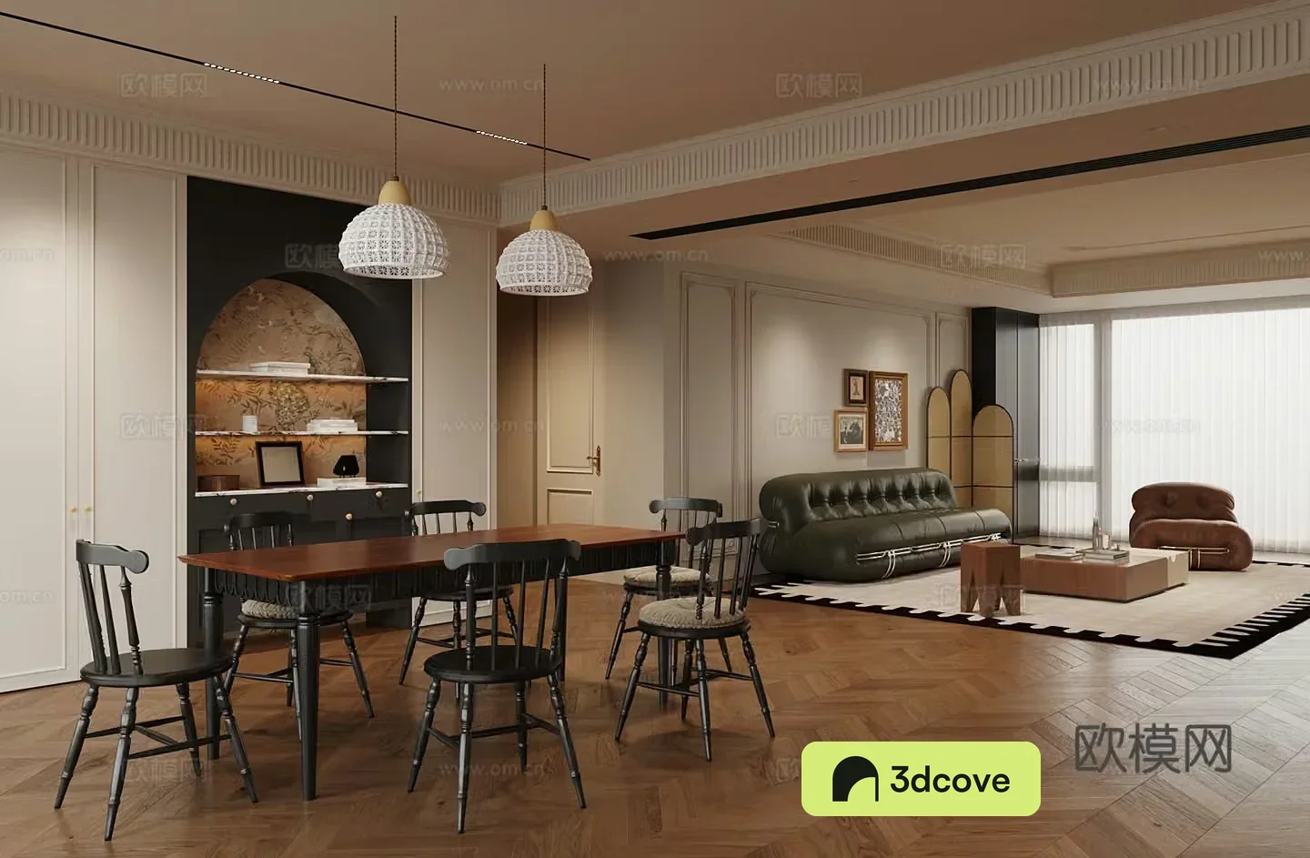 French living room dining table chair wine cabinet sofa combination