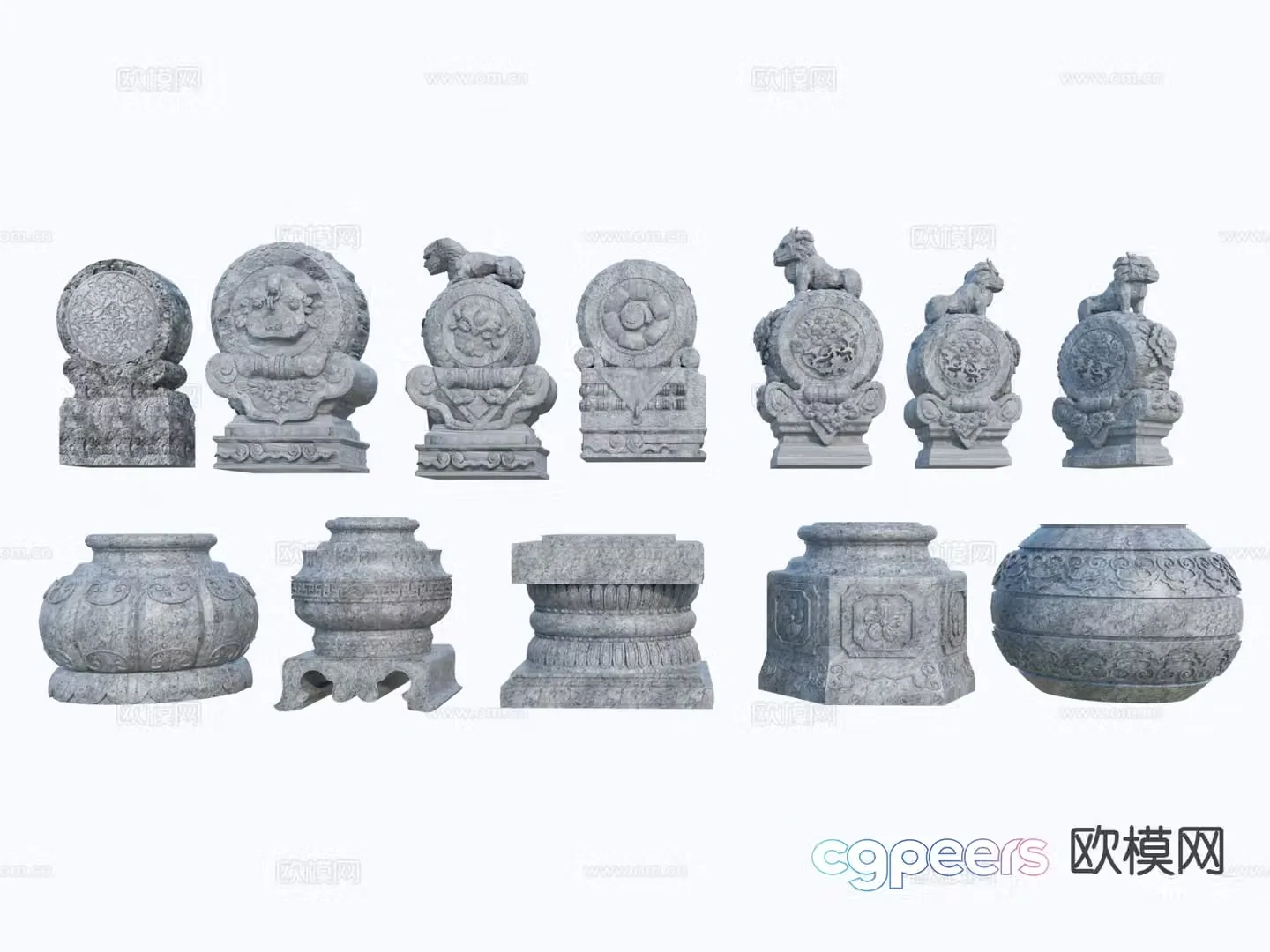 Chinese style drum stone unicorn stone carving sculpture d model