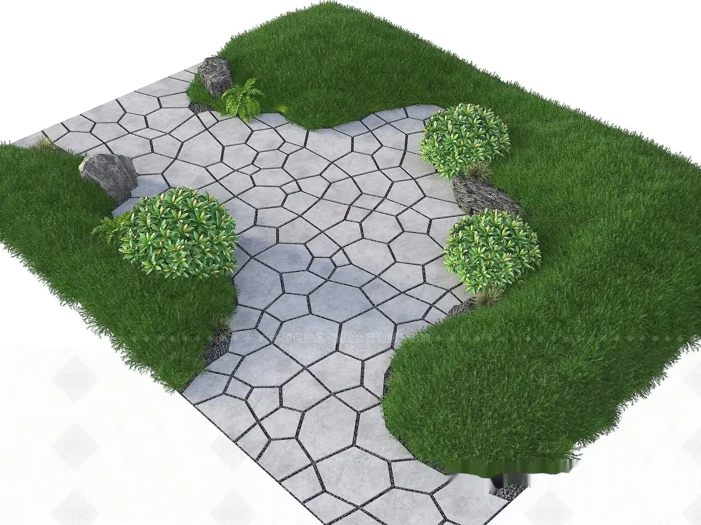 A Stone Pathway With Grass 3D Model – 20437 – VRAY Render