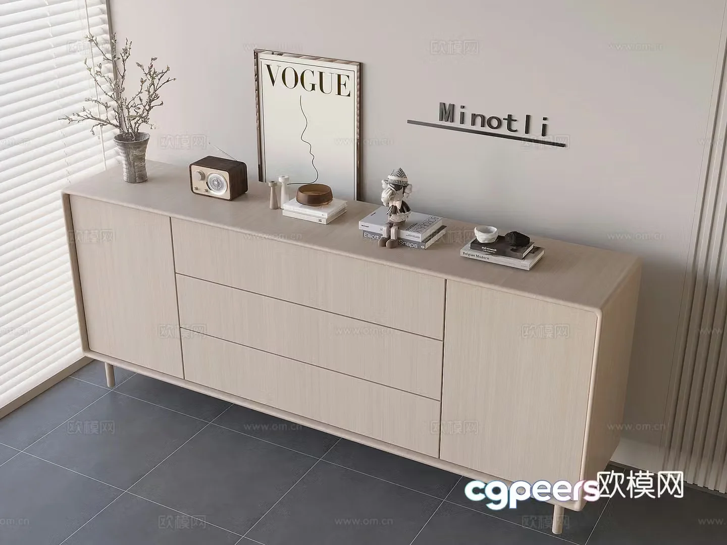 Nordic cream style entrance cabinet side cabinet side view cabinet side cabinet storage cabinet 3D model