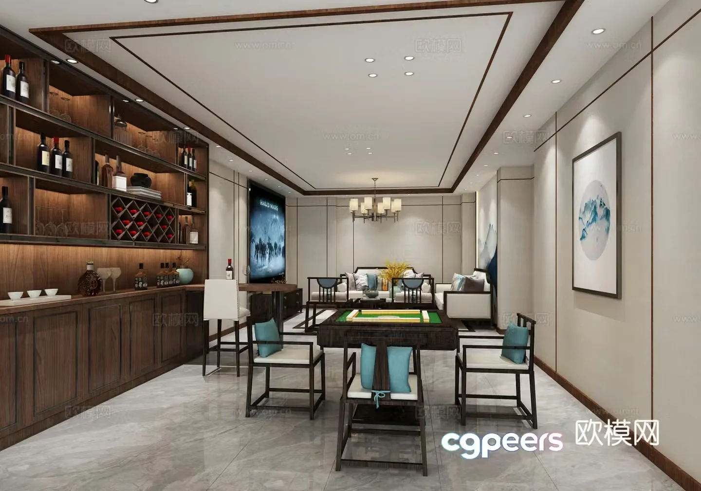 New Chinese private room chess and card room 3D model