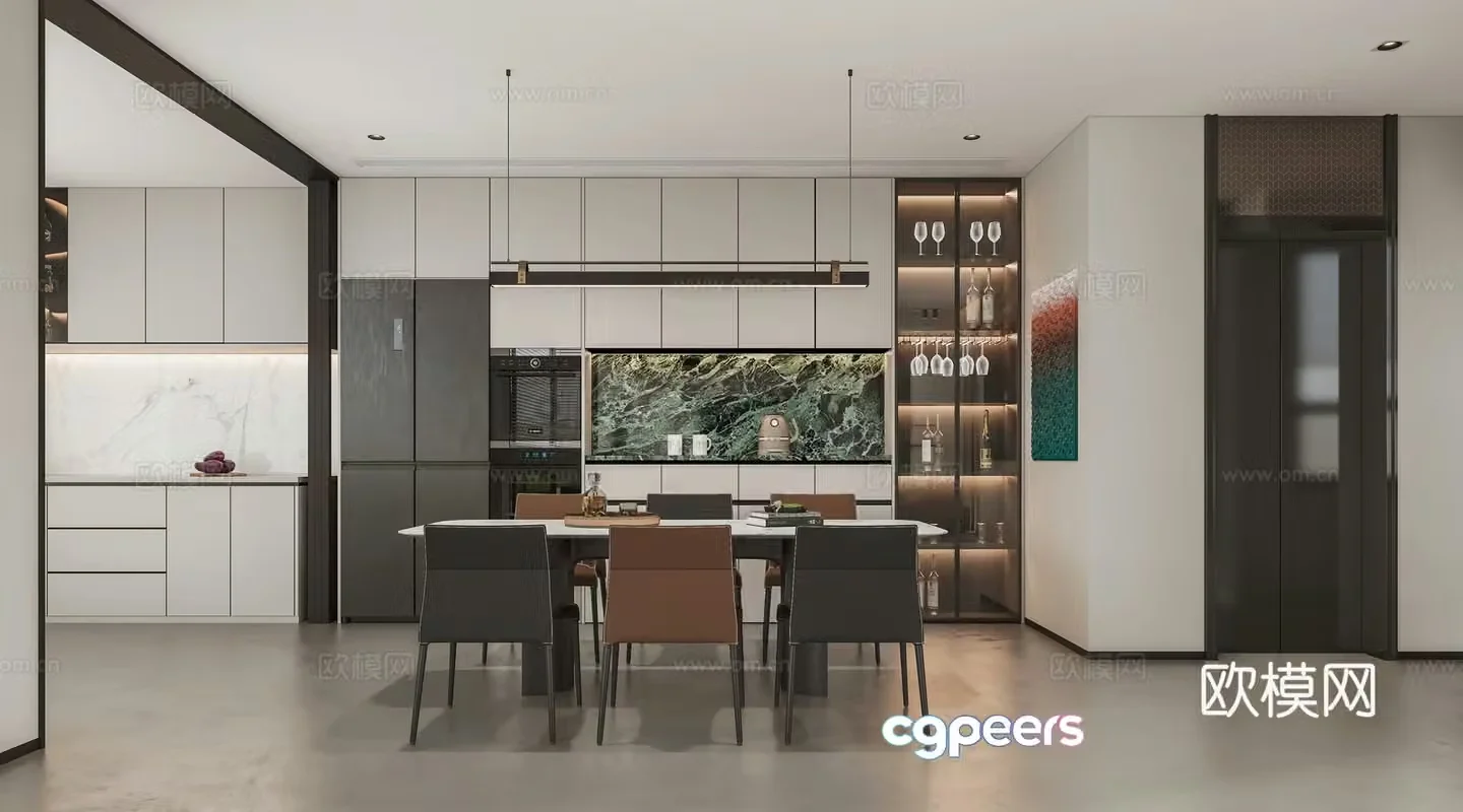 Modern light luxury simple home restaurant 3D model