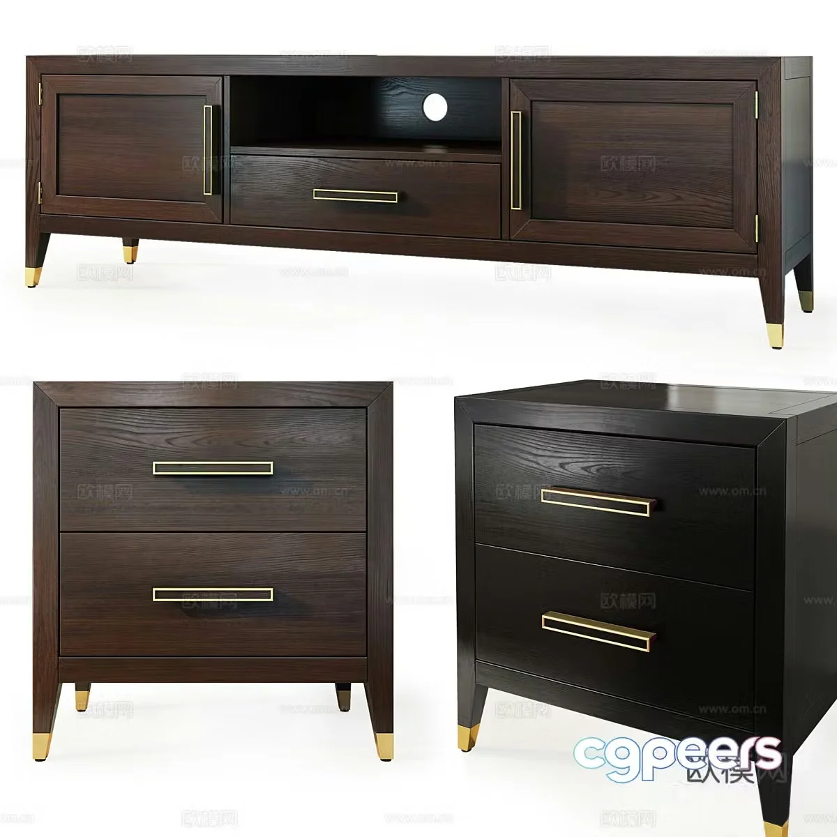 New Chinese style light luxury TV cabinet side cabinet short cabinet bedside cabinet 3D model
