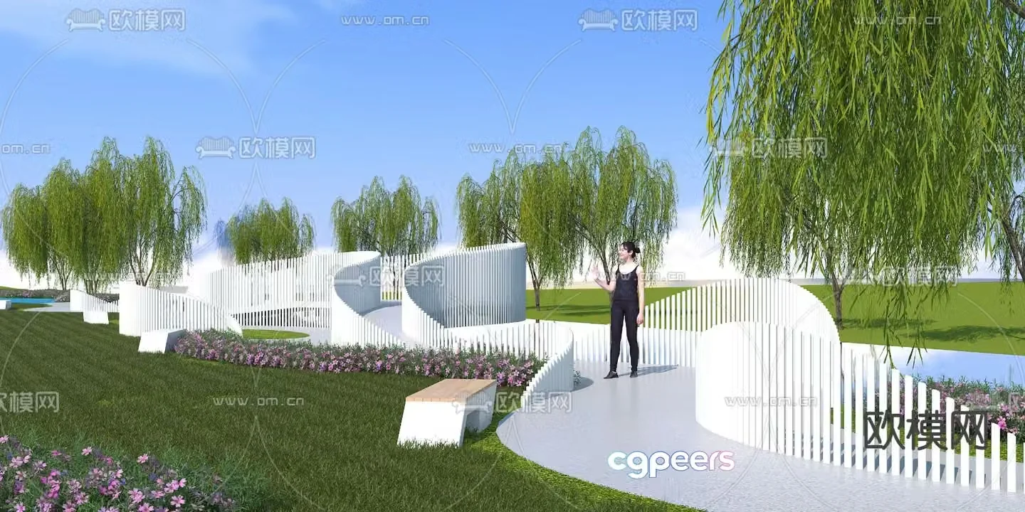 Modern garden landscape waterfront landscape 3d model
